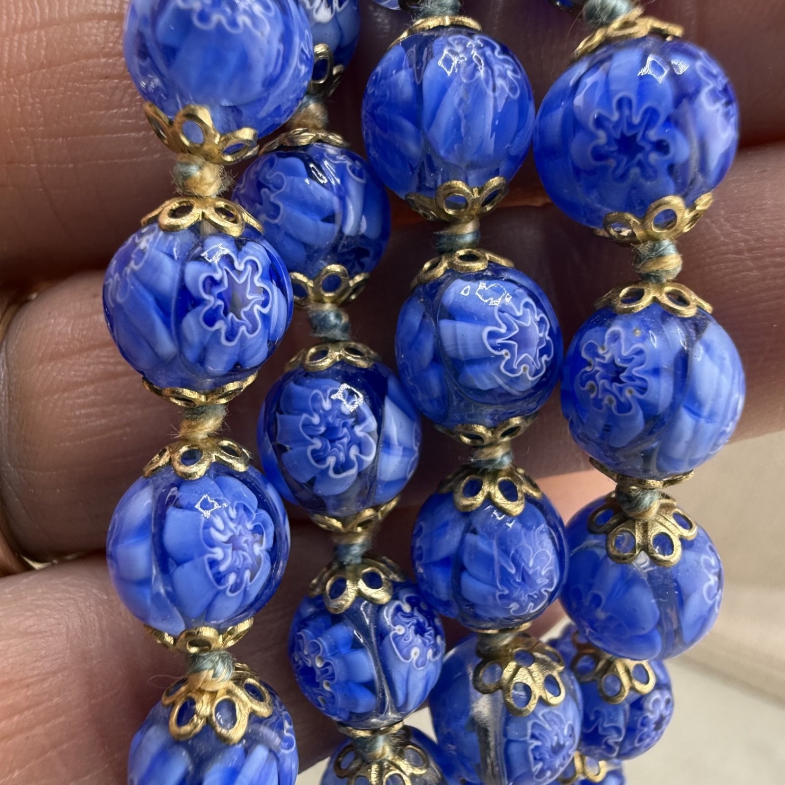 Vintage Murano Millefiori Necklace Glass Beaded Cobalt Blue 25 120$